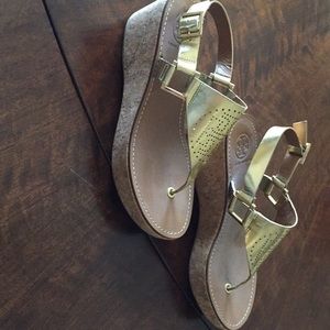 Tory Birch wedge gold sandals